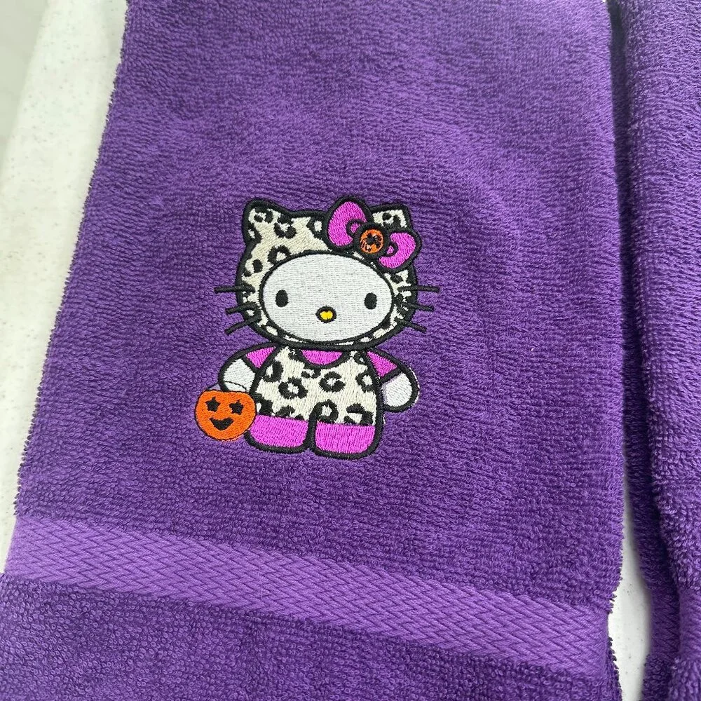 Hello Kitty Halloween Towels Embroidered Hand Towel Set Girly Purple Bathroom